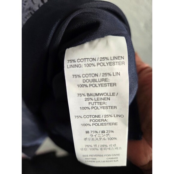 J Crew Drop Waist Dress Cotton Linen Blue Women 2 Ditsy Palm Tree Office Siren - Picture 10 of 10